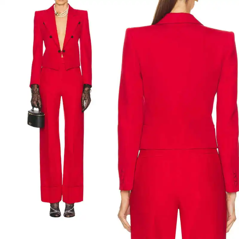 

Spring Autumn New Women's Suits 2 Pieces Slim Fit Blazer Pant Double Breasted Commuter Suit Formal Occasion Customized