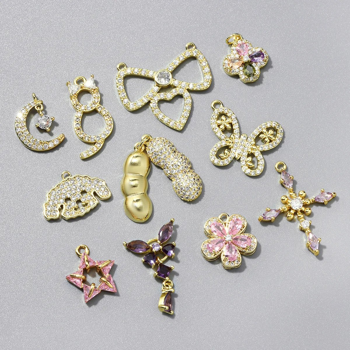 3pcs/Lot Unique Peanut Cat Copper Zircon DIY Charms Women Butterfly Cat Dog Necklace Pendant Moon Star Cross Jewelry Wholesale