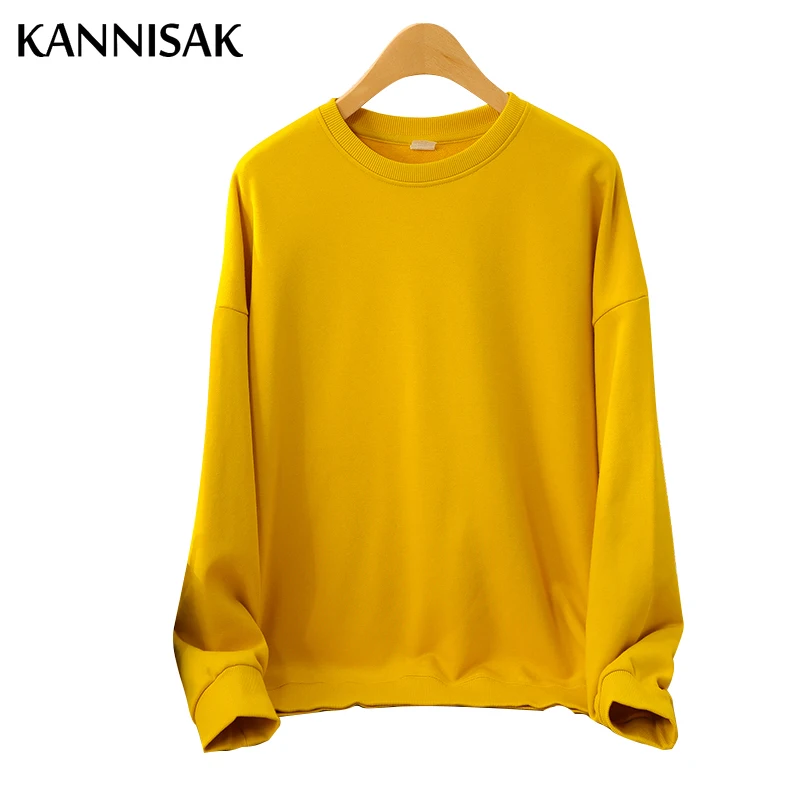 Women Sweatshirts O-neck Cotton Loose Long Sleeve Outerwear Spring Autumn Casual Sweatshirt Solid Womens Pullovers Harajuku Top