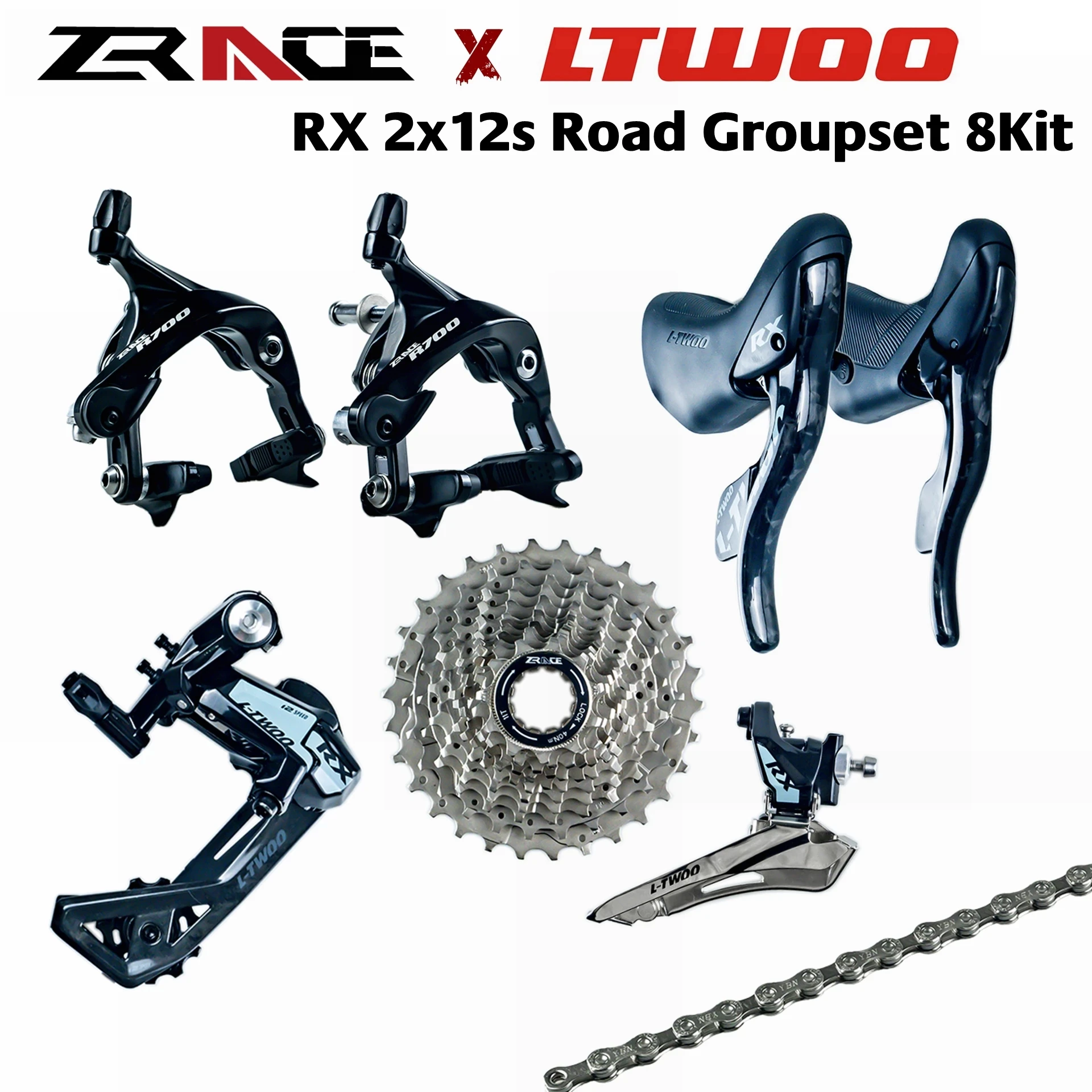 

2024 LTWOO RX 2x12 speed 24s Road Groupse 8Kit Carbon Fiber ZRACE R700 Brake Cassette Chains Shifter R F Derailleurs RX12-1-8kit