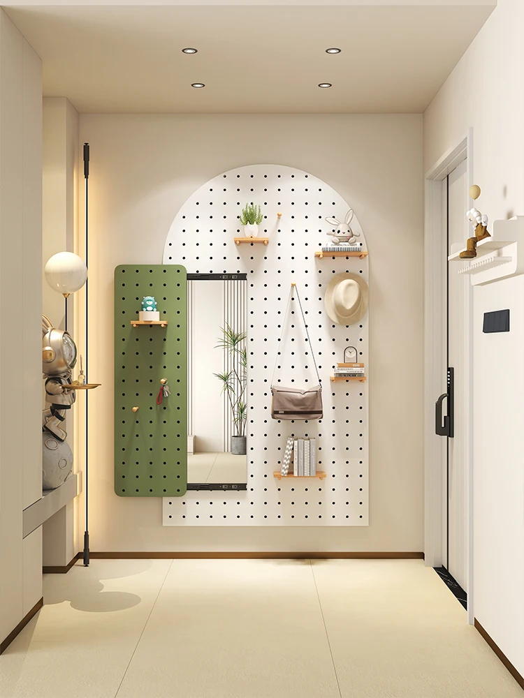 Placa de furo de madeira maciça espelho de comprimento total integrado espelho push-pull invisível entrada personalizada móvel montado na parede de comprimento total