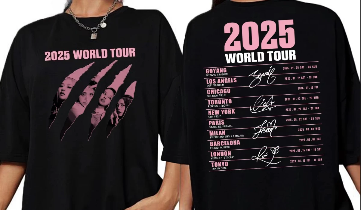 

2025 Black World Tour Merch Extra Large T-shirt Boyfriend Tee O-Neck Short Sleeve Fashion Oversize Shirts