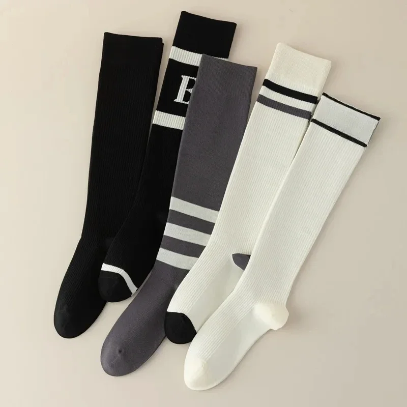 Calf Socks Pressure Slim Slimming Socks Casual Sport Long Tube Socks Women's Fashionable Preppy Style Elastic Knee Length Socks