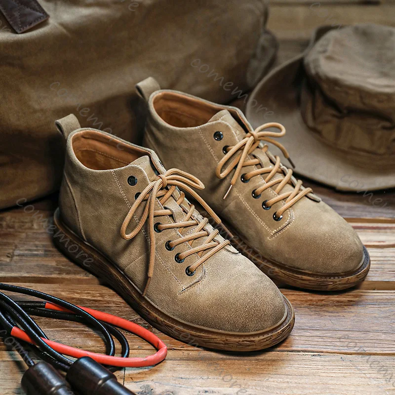 British Style Casual Retro Men's Shoes Business Office Party Banquet Leather Formal Footwears Comfort Lace-up Male Short Boots