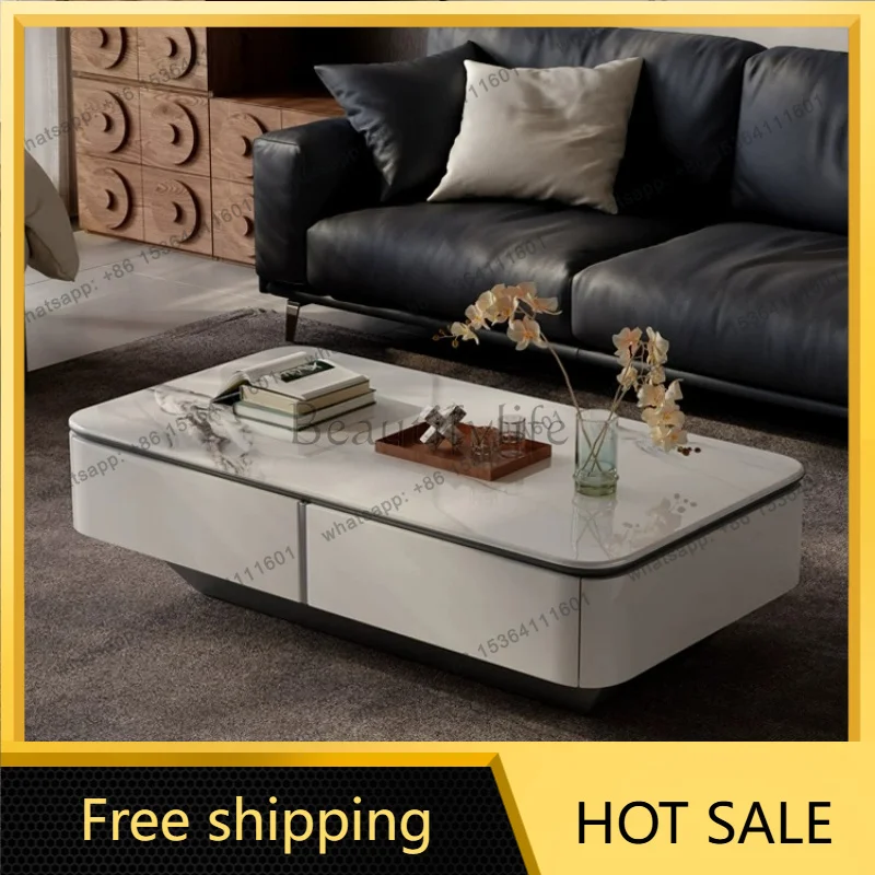 XX. Italian minimalist microcrystalline stone coffee table simple modern light luxury rock slab coffee table