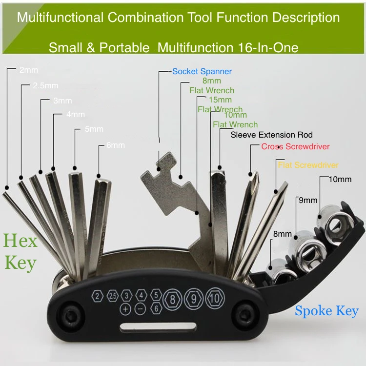 Duitsland Seiko Multifunctionele Opvouwbare Schroevendraaier 16-In-1 Zeshoekige Fietsreparatieset