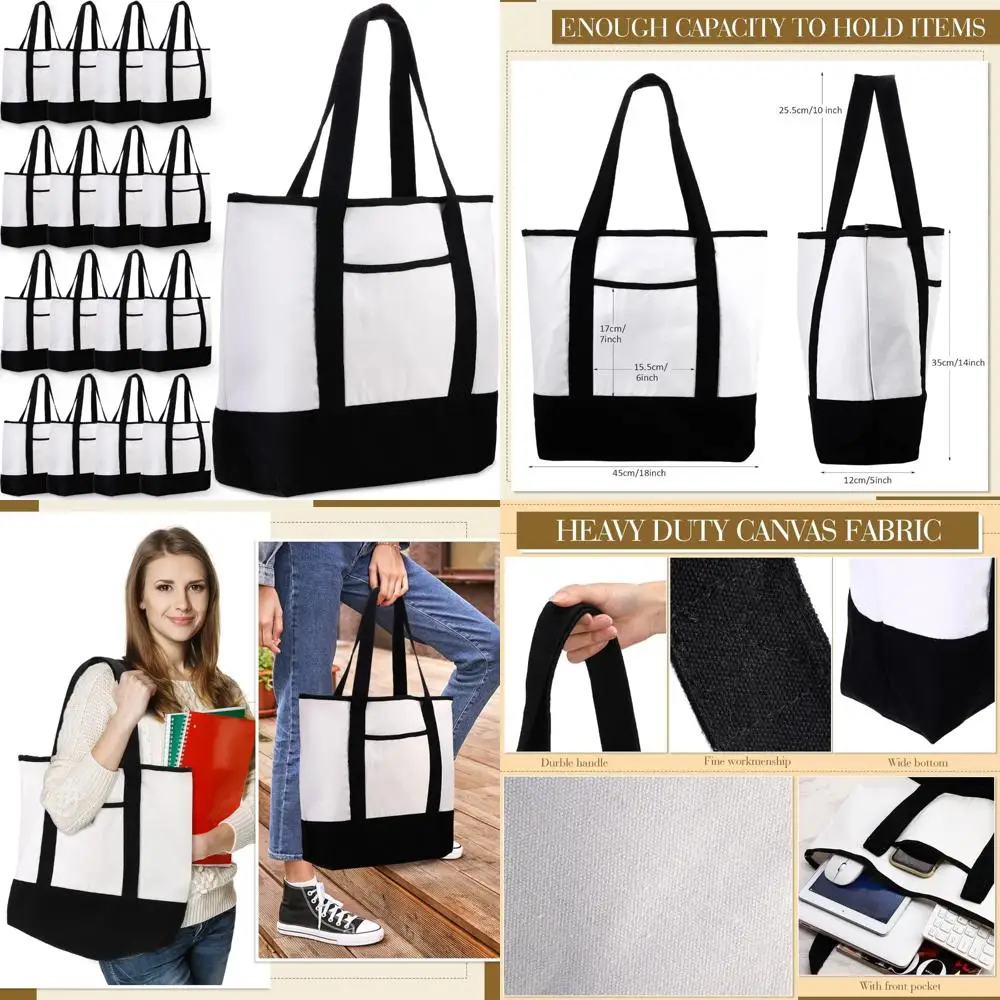 

Массовые 16 упаковок холщовых сумок-тоут с внешним карманом, 18-дюймовые многоразовые сумки для покупок для женщин, мам, поделок