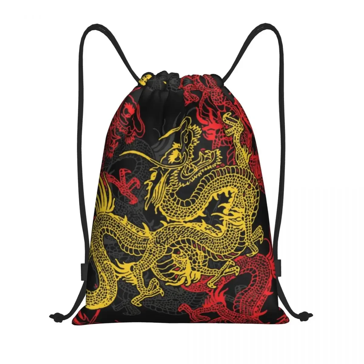 Custom Golden  Dragon Pattern Drawstring Bags Men Women Lightweight Oriental Mythical Sports Gym Storage Backpack