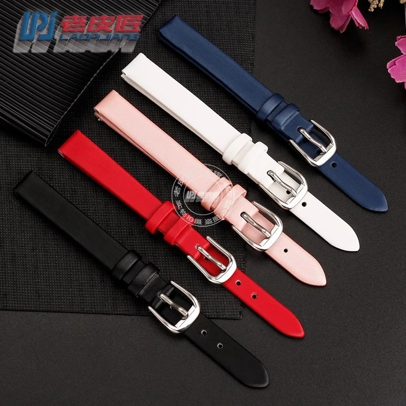 سوار الحرير 10 مللي متر حزام ساعة نسائي أنيق لـ Fiyta Qingcheng ريترو ليتل كاكاو DL21008 حزام ساعة جلدي أسود أزرق