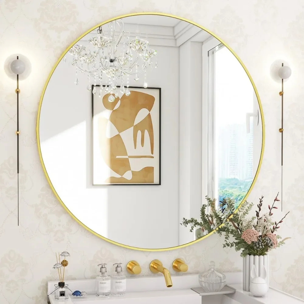 30 Inch Round Mirror, Gold Metal Frame Circle Mirror, Wall Mirror for Entryway, Bathroom, Vanity, Living Room Gold Circle Mirror