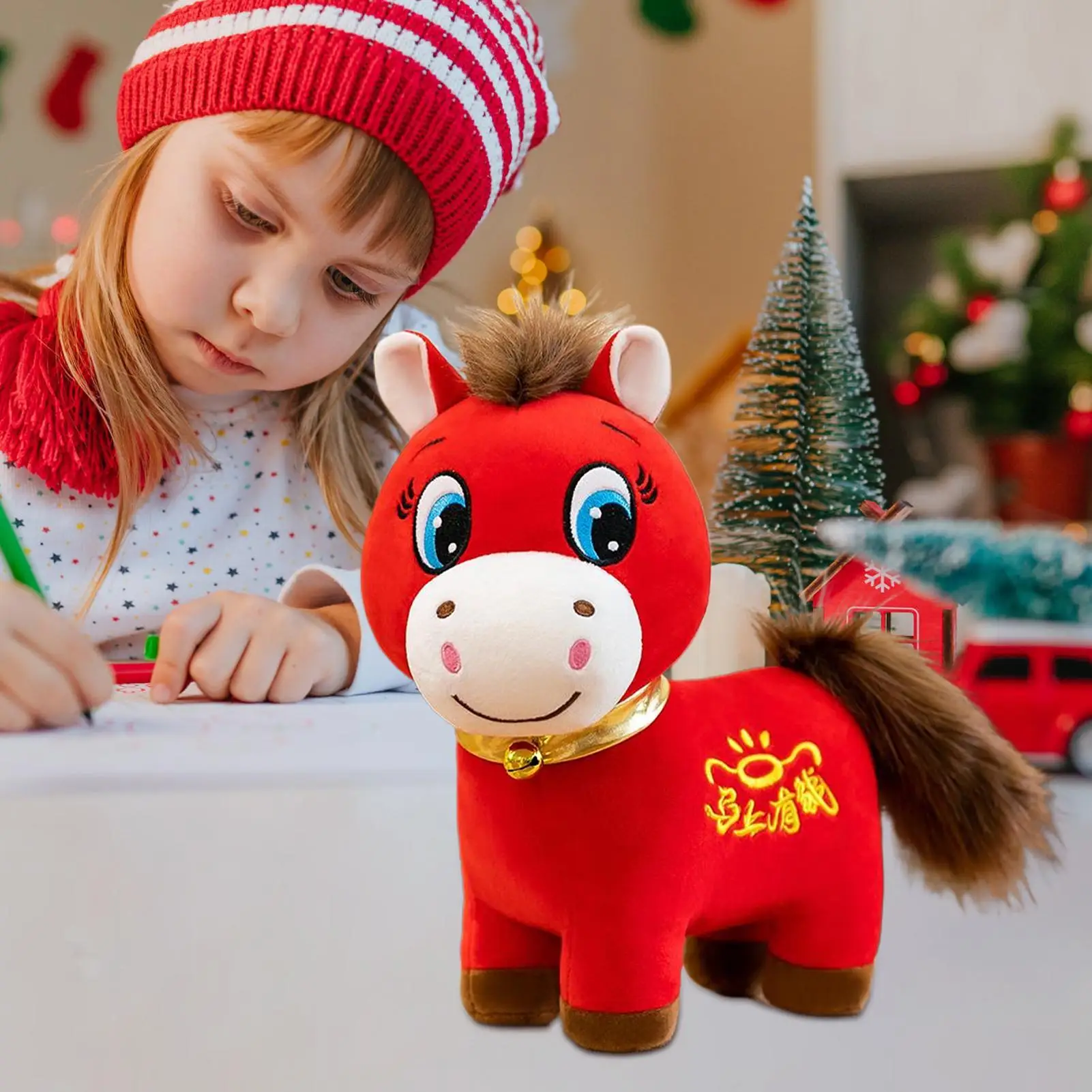 أفخم الحصان محشوة الحيوان 9.8 بوصة محشوة ألعاب حيوانات 2026 السنة الصينية الجديدة تحصيل أفخم الدمى لحضانة مقعد السيارة