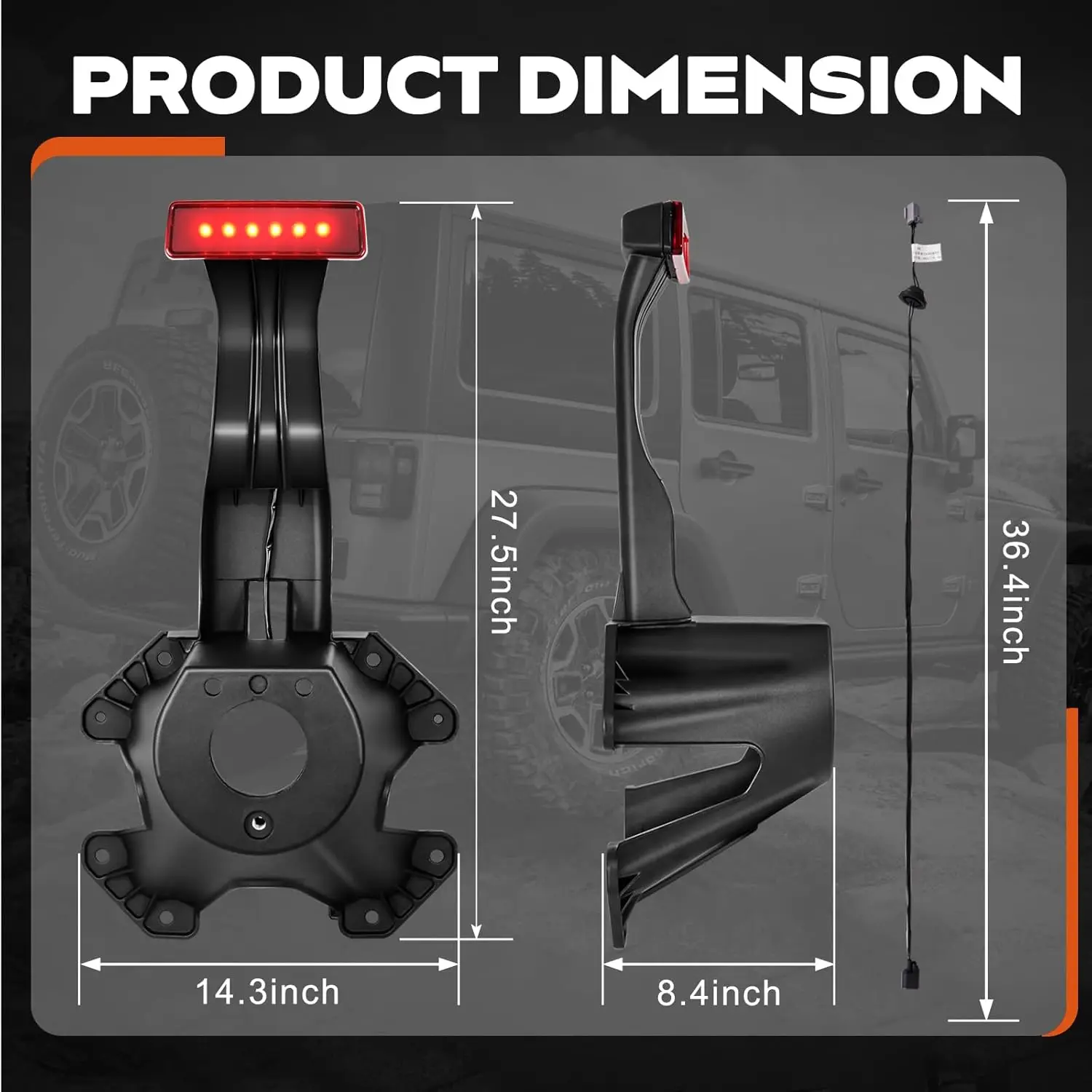 دعامة حامل الإطارات الاحتياطية العالمية مع ضوء فرامل LED وحزام أسلاك لسيارة جيب رانجلر JK 2007-2018