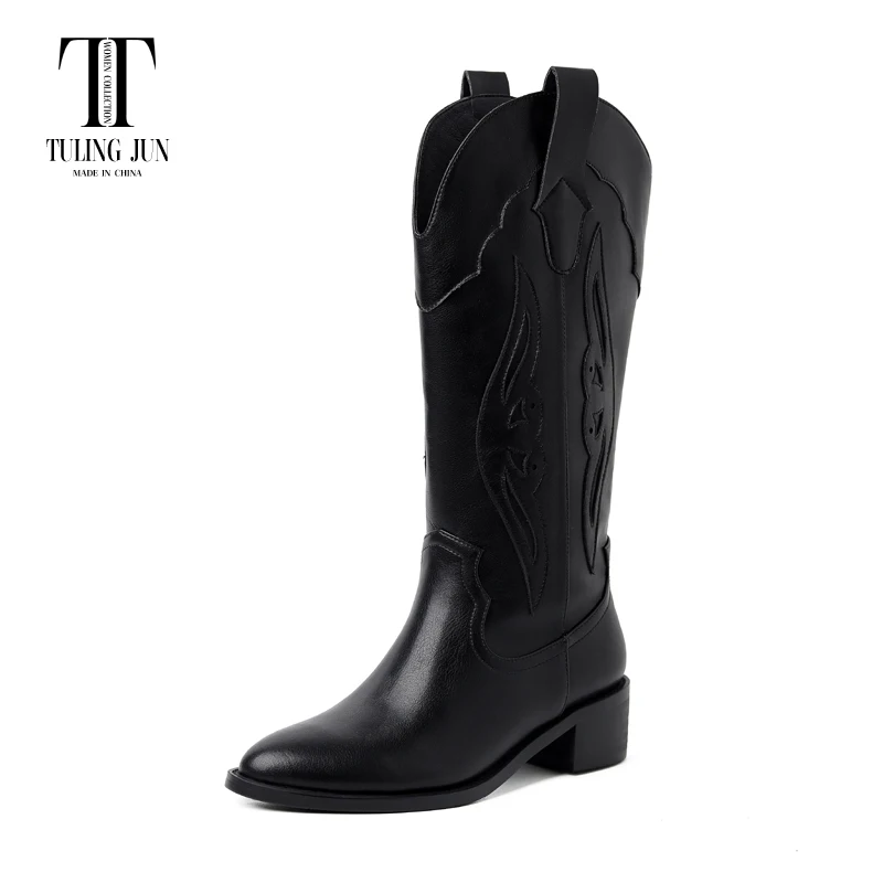 

TULING JUN 2023 Winter Women Retro Knee High Boots Med Heel Soild Color Pointed Toe Knight Shoes For Female Concise PD-S7083