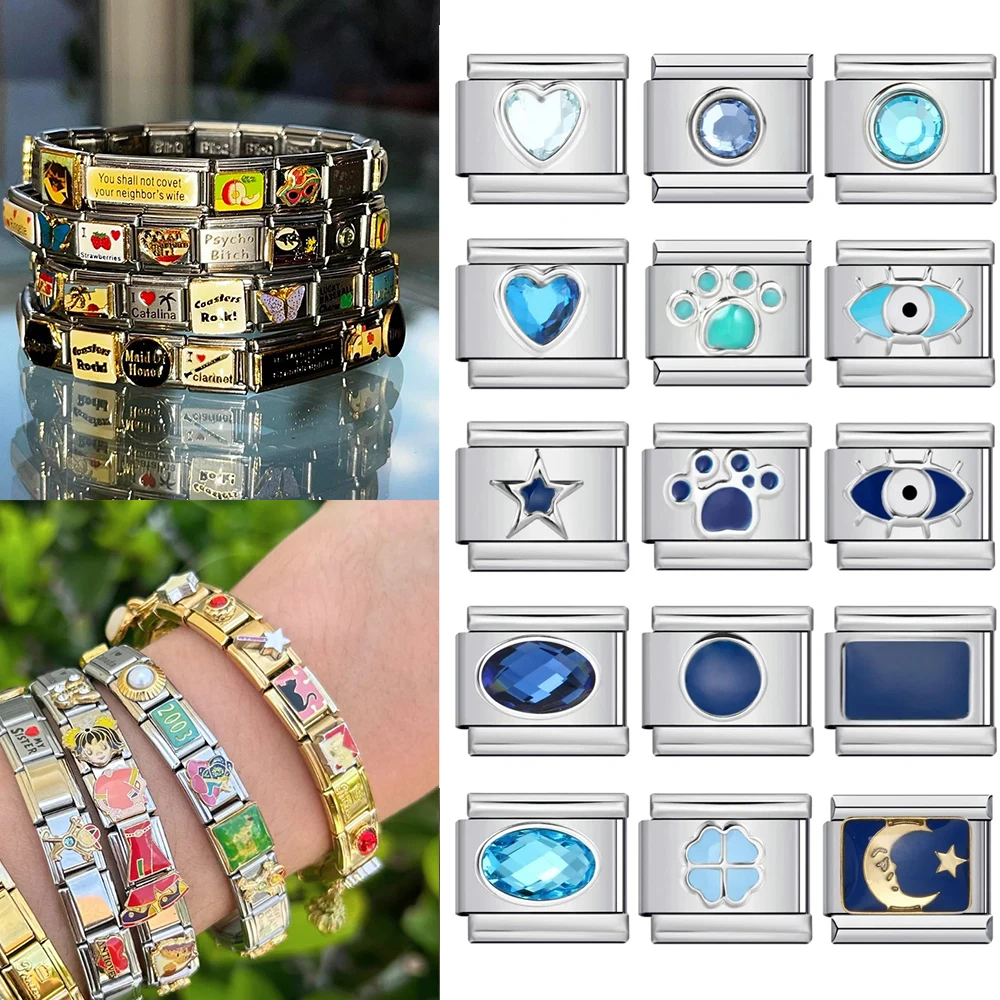 Синяя-серия-love-heart-round-eyes-charm-Браслеты-Итальянские-звенья-подходят-9-мм-из-нержавеющей-стали-для-женщин-и-мужчин-Ювелирные-изделия-diy-Изготовление-браслетов-Подарок