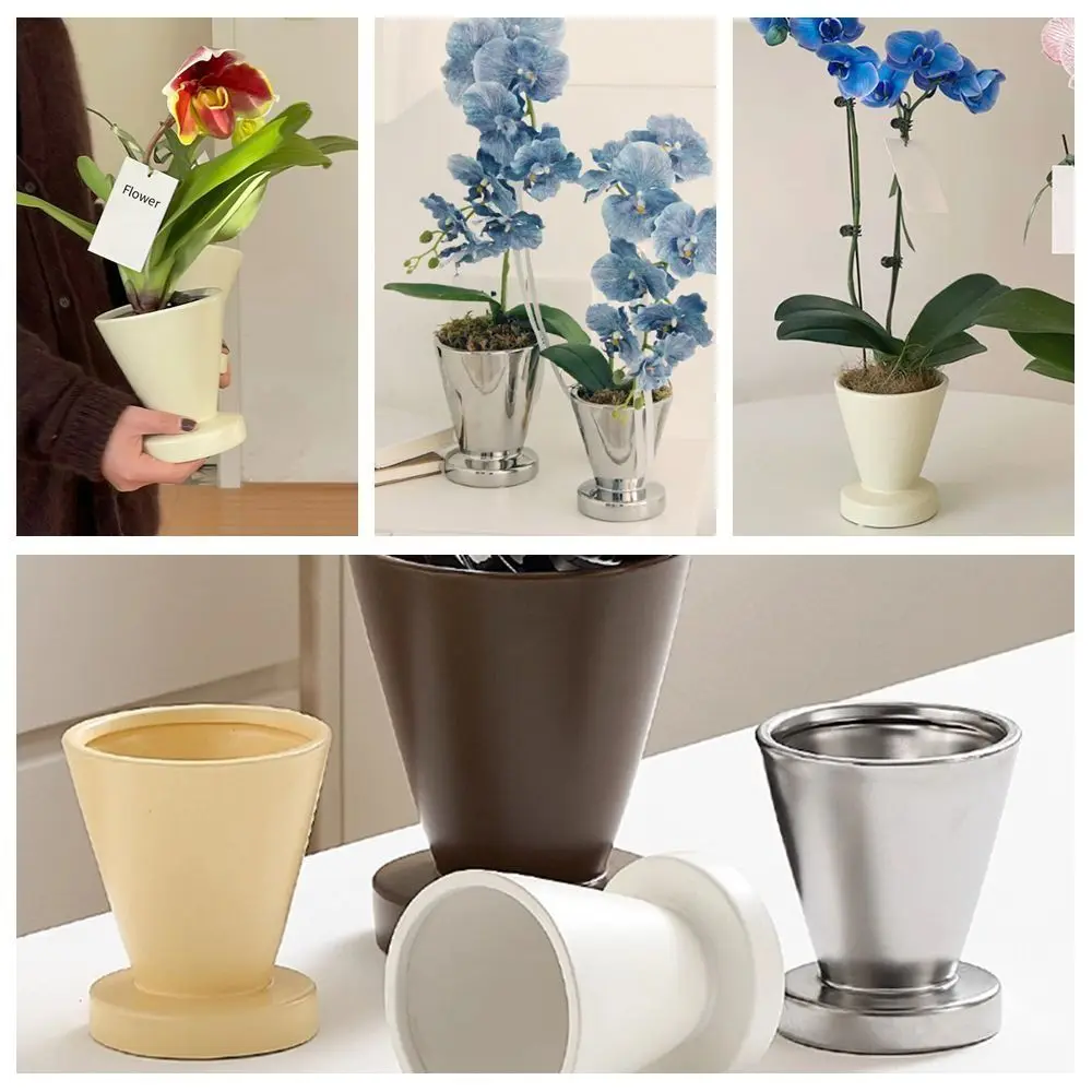 

High Quality Ceramic Phalaenopsis Orchid Pot Silver Color Electroplating Flower Pot Black Color Gardening Supplies
