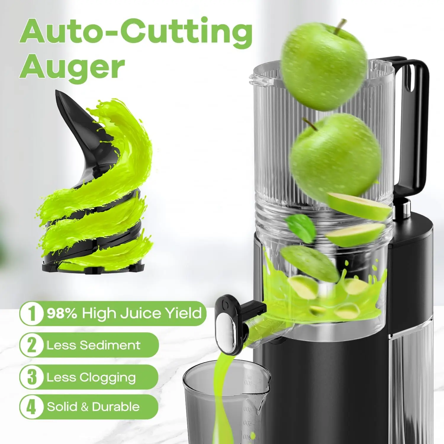 Exprimidor de prensa, exprimidores de canal de alimentación de 6,1" de ancho con motor de potencia de 350w, máquina exprimidora de masticación lenta con alto rendimiento de jugo para venta al por mayor