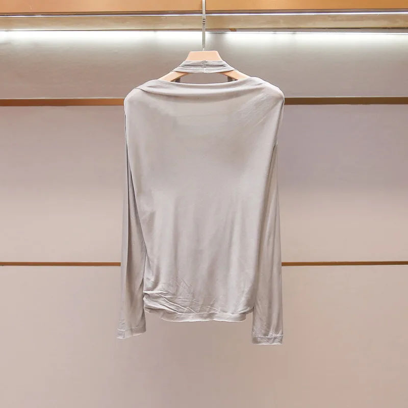 ANJY Spring Summer New Women High-End Korean Style Fashionable Print Stylish Design Halter Neck Long Sleeve Niche T-shirt A23952