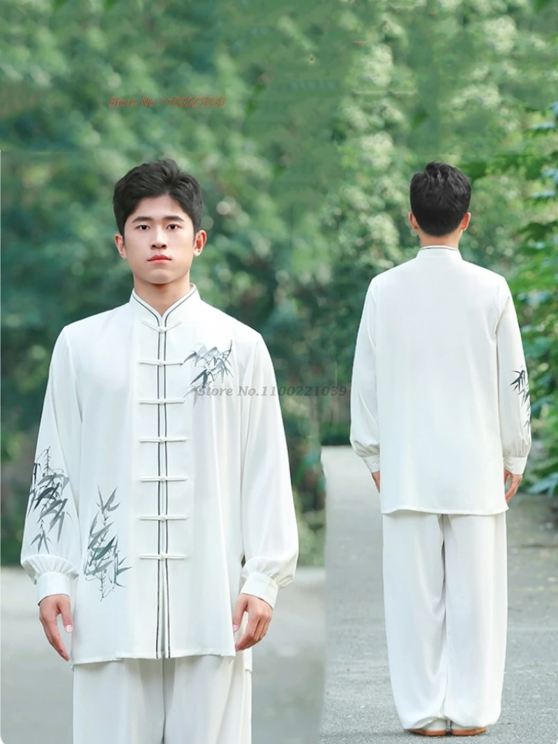 2025 китайский кунг-фу тай-чи, одежда для боевых искусств, традиционный бамбуковый принт, тайцзицюань, тренировочные тренировки, спортивные упражнения на открытом воздухе