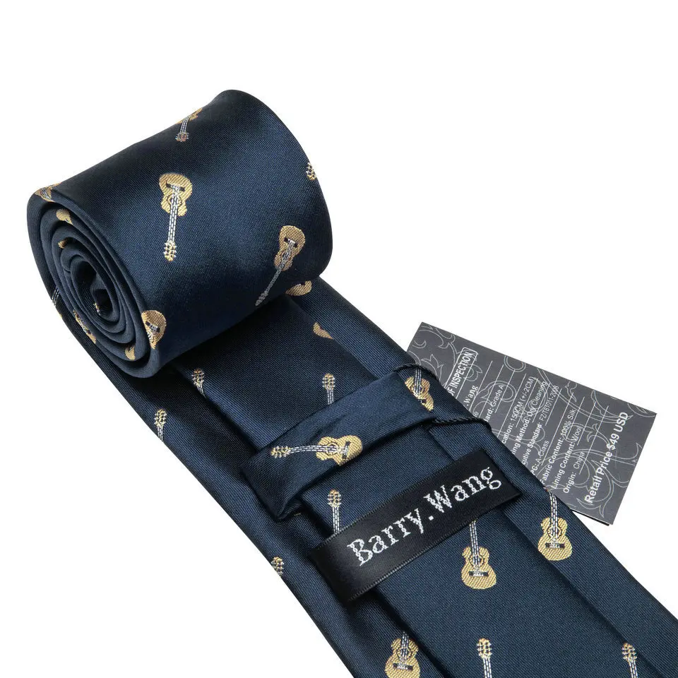 Corbata de lujo para hombre, conjunto de gemelos cuadrados con bolsillo, guitarra azul para hombre, corbatas para fiesta de negocios y boda, regalo
