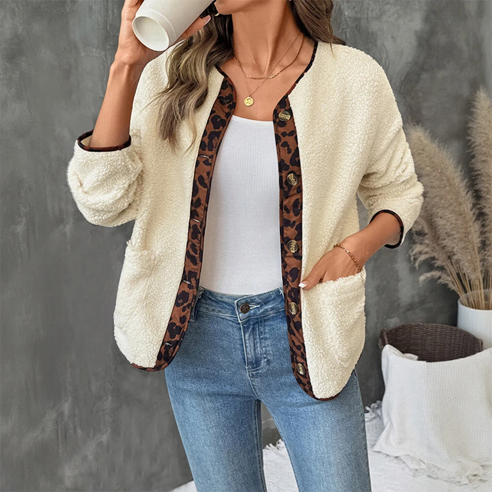 

Осень-зима, новая повседневная короткая куртка с леопардовым принтом, женский высокий чувственный плюшевый открытый кардиган, модный топ