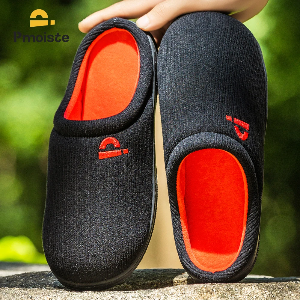 Men's Home Warm Slippers Garden Non slip Memory Foam Cushion Living Room Soft Bedroom Comfortable Male Indoor House Shoes Winter