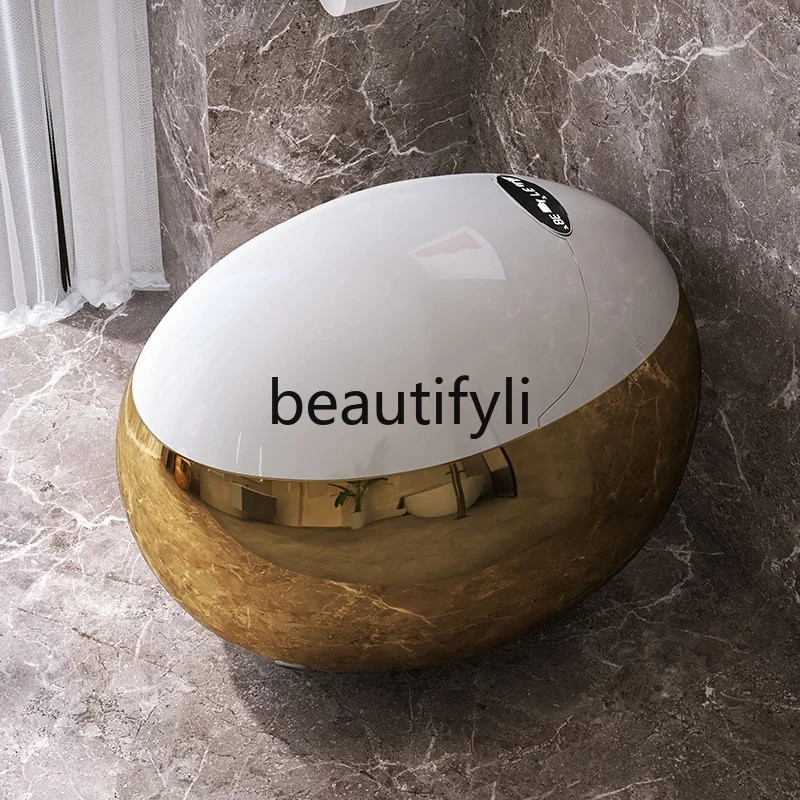 Golden egg-shaped smart toilet integrated voice intelligent control automatic flip siphon toilet