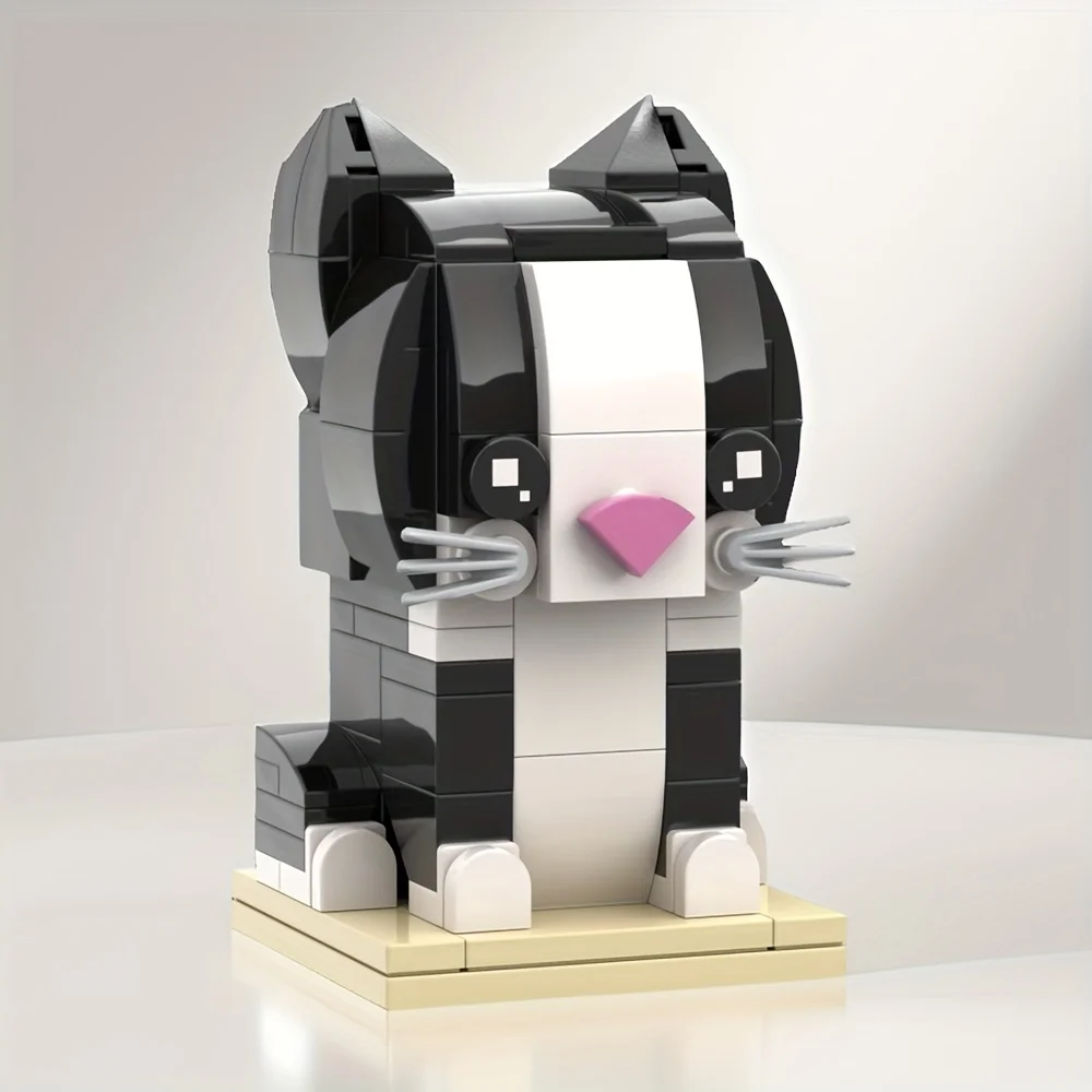 MOC Creative Nature Animal Series Cat BrickHeadsed Building Blocks Tuxedo Cat Model Brick Decoration Toys Gifts