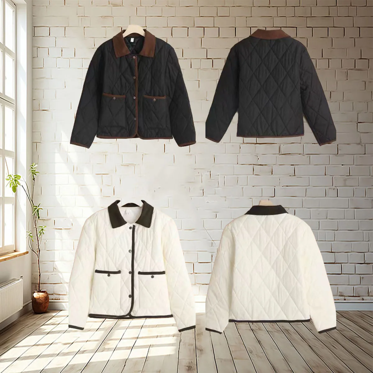 秋と冬の女性向けの韓国風コントラストカラーのコットンジャケット、短くて短い、厚くて多用途なジャケット