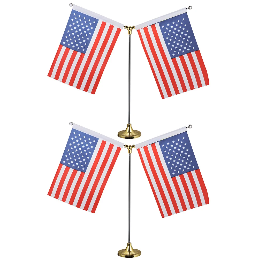 

2pcs 21X14Cm Desktop Decor Stick For Office Home Party Military Events Golden Base Polyester Uv Resistant Small Mini Flag