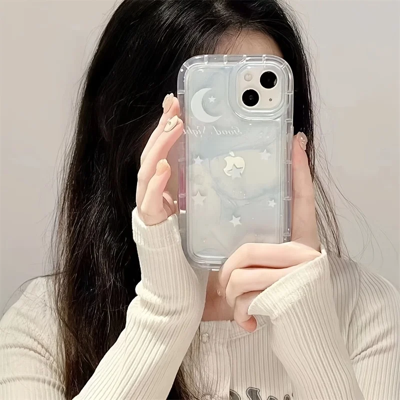 Star Moon Dyed Blue Phone Case For iPhone 14 13 12 11 Pro Max XS MAX XR 7 8 Plus Mini SE 2020 Silicone Cover Cases