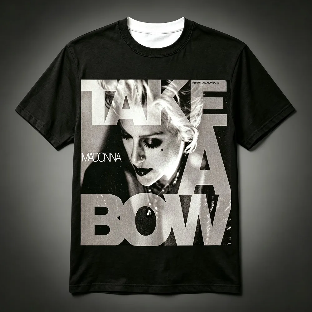 Unisex Madonna Take A Bow Album Cover Graphic T Shirt Short Sleeve Crew Neck Vintage Music Casual Streetwear Tee for Men Women