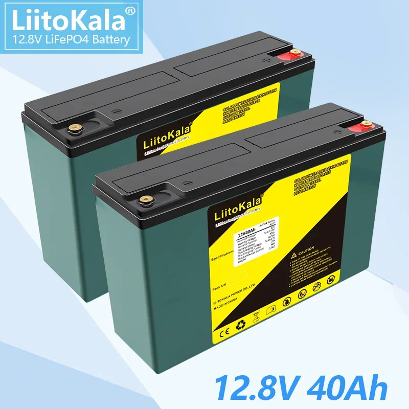 2PCS LiitoKala 12.8V 40Ah Deep Cycle LiFePO4 Rechargeable Battery Pack 12V Life Cycles 4000 with Built-in BMS for Solar System