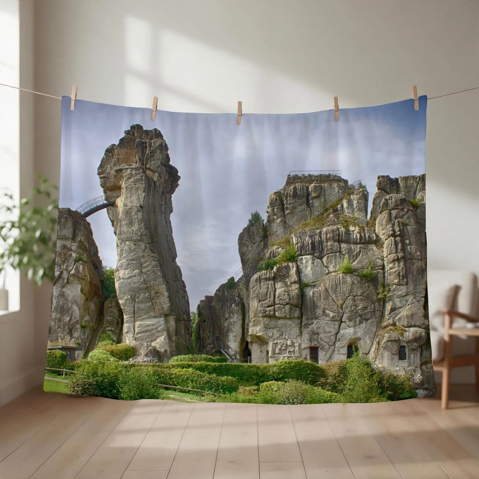 Externsteine In Teutoburg Forest, Germany Throw Blanket couch cozy soft plush fuzzy picnic outdoor blanket