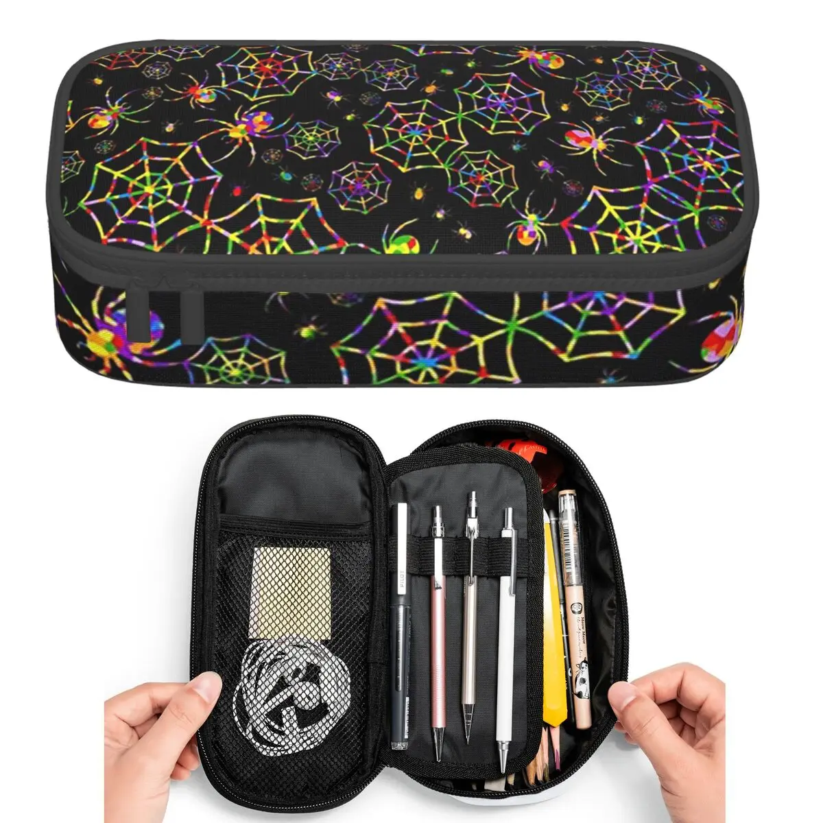 Vibrant Colorful Spider And Web Pattern Pencil Cases for Students Pen Box Pencil Bag Large Capacity Pencil Pouch Pen Holder