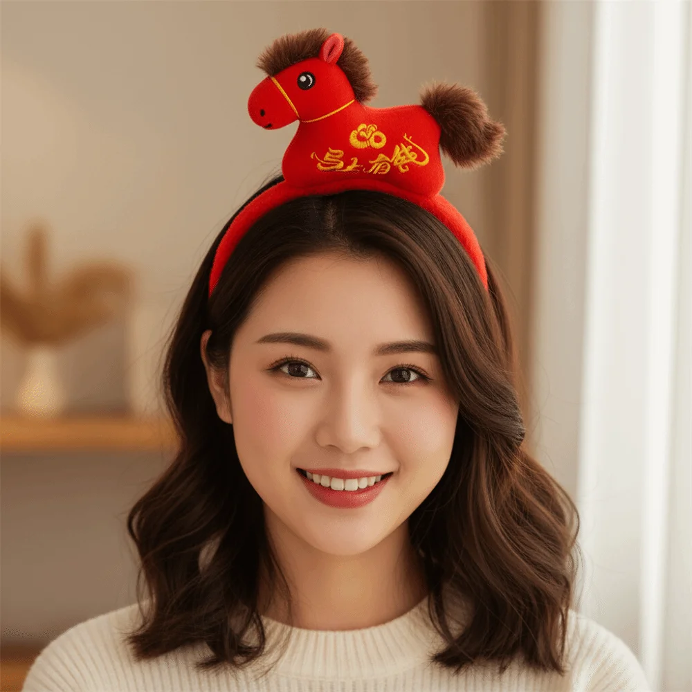 

Creative Cartoon New Year Headband Horse Lion Dance Horse Hairband Headwear Hair Hoop Horse Headband Photo Prop