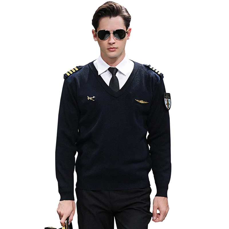 Pilot Uniform Sweater Flight Suit Winter Imitation Wool Sweater Captain V-neck Wool Vest Aviation Uniform