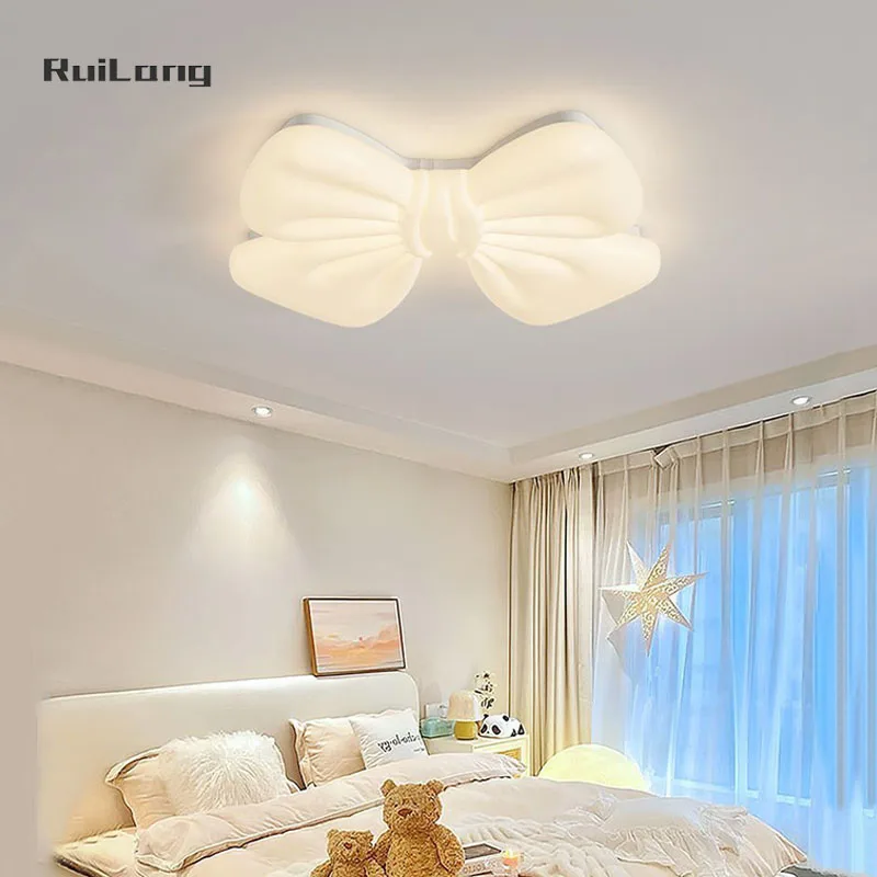 Princess Ceiling Lamp Butterfly Bow Decor Cartoon Chandelier for Kids Room Girl Baby Bedroom Study Cute Lustre Led Ceiling Light