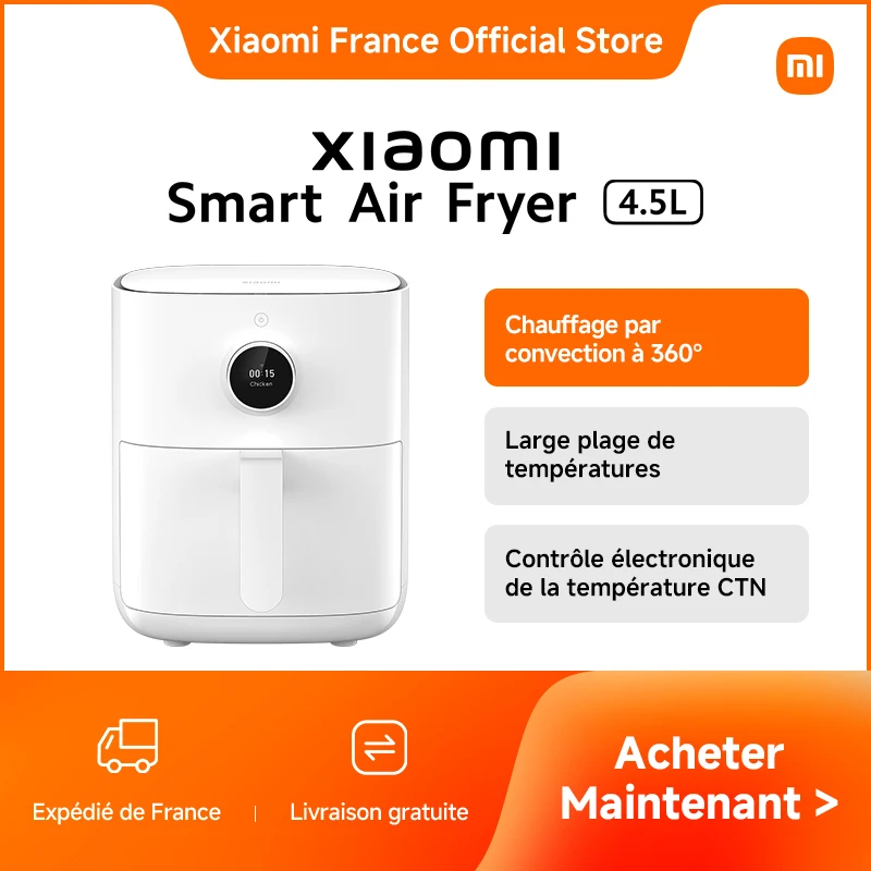 Xiaomi Smart Air Fryer, Friteuse à air intelligente, 4.5 litres, Polissage 100-convection à 360 °,