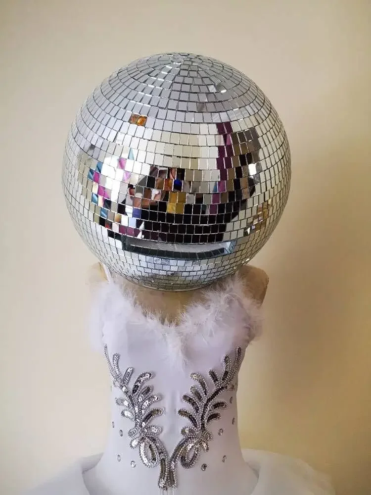 Disco Mirror Ball Glitter Helmet Mask Mirror Costume for Women Men DJ Club Stage Bar Dance Party Mirror Man Show