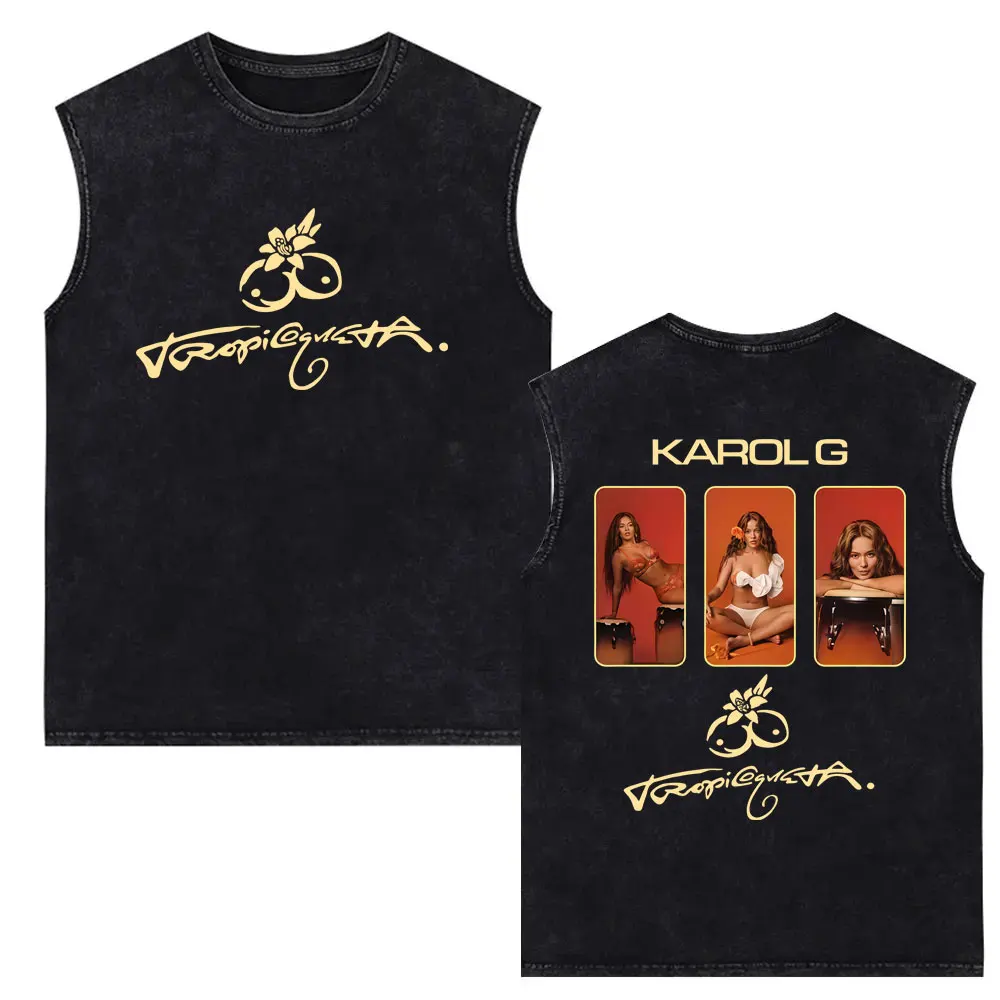

Singer Karol G Tropicoqueta Music Album Vintage Washed Tank Tops Men Women Fashion Aesthetic Sleeveless Vest Unisex Streetwear
