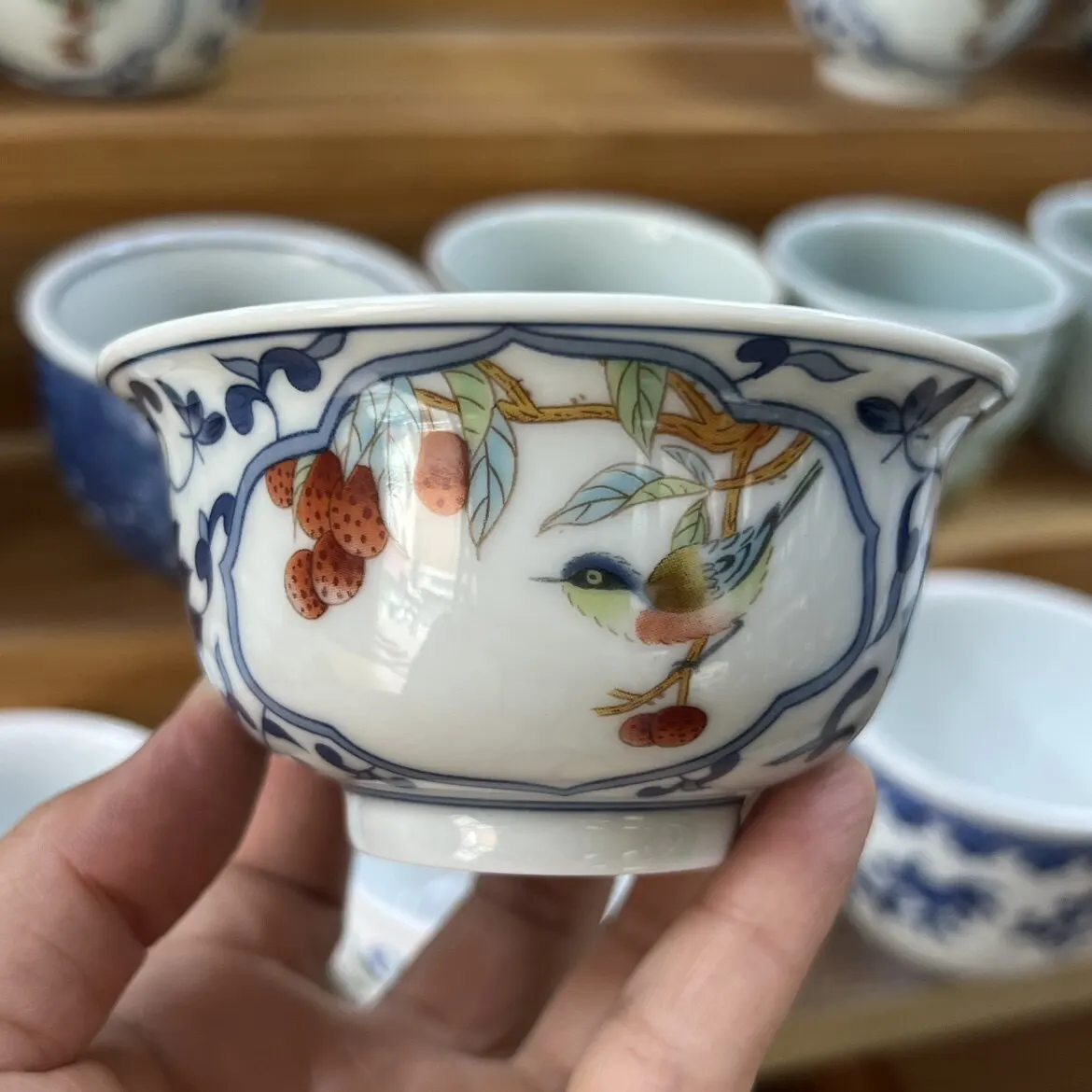 Jingdezhen Fake Antique Blue and White Cup Single Chinese Tea Cup Ceramic Pressure Bottle Set Twine