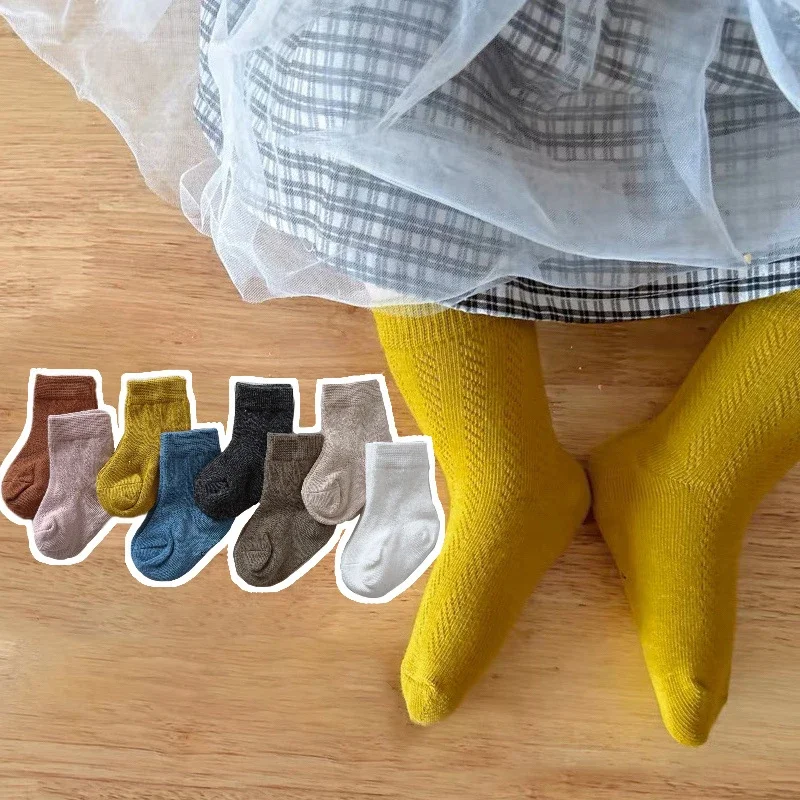 

﻿ Kids Spring Summer Mesh Socks Soft Breathable Baby Cotton Sock Boy Girl Solid Color Middle Tube Sock 0-3Year Toddler Footwear