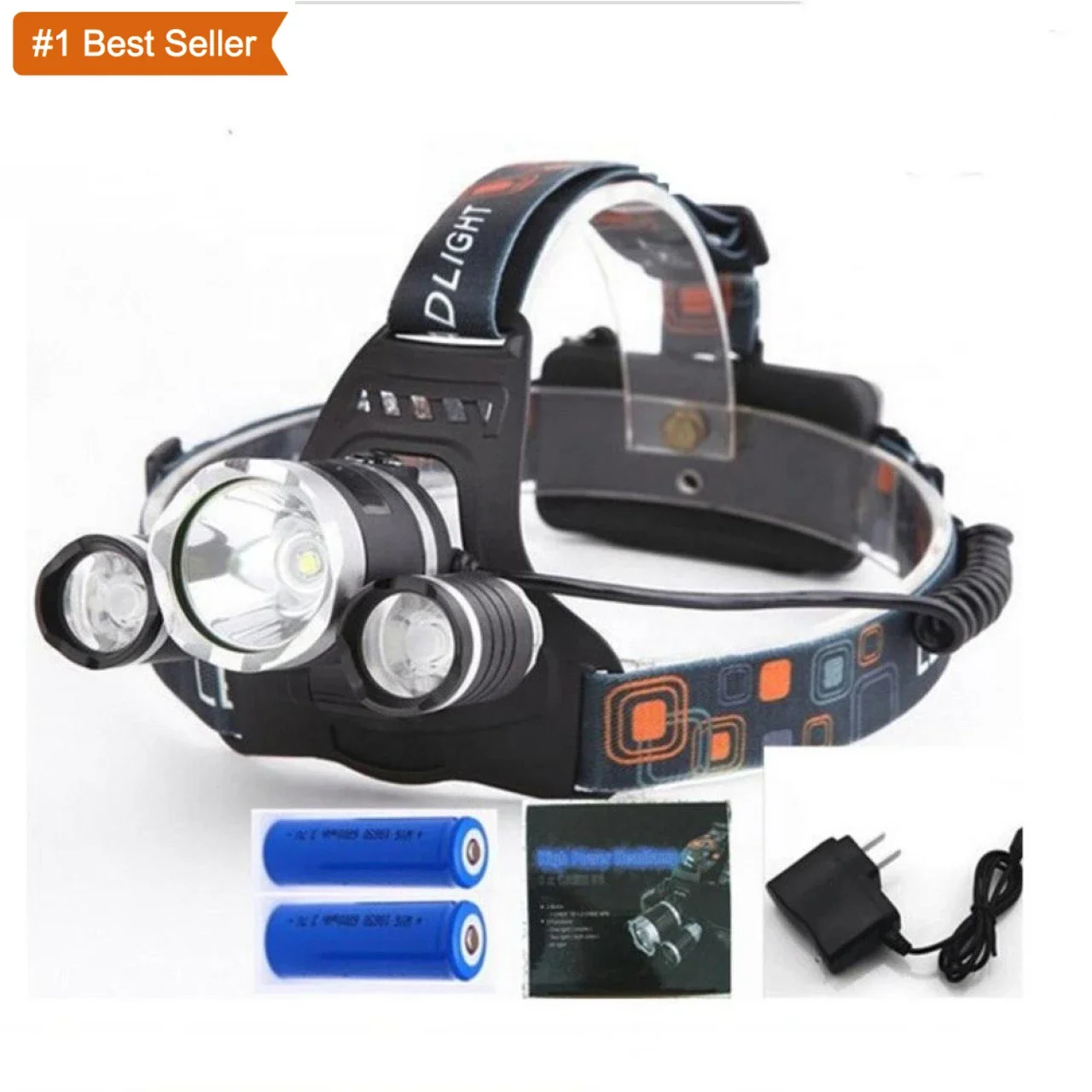 

Istaride Clover Brightest 3pcs Head Lamp T6 18650 Rechargeable 4 Modes Waterproof lLED Headlamp