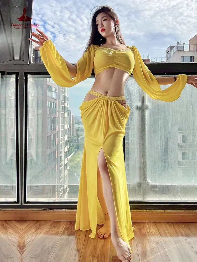 

Bra+split Long Skirt 2pcs Oriental Belly Dancing Outfit Women Belly Dance Costume for Women Exotic Dancewear Long Sleeves