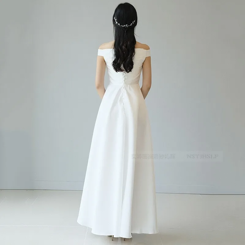 2022 New A-Line Cap Sleeves Ivory Off-Shoulder Wedding Dress 웨딩드레스  Vestidos  De Novia Sweep Train  Robe De Mariée Gown Bridal