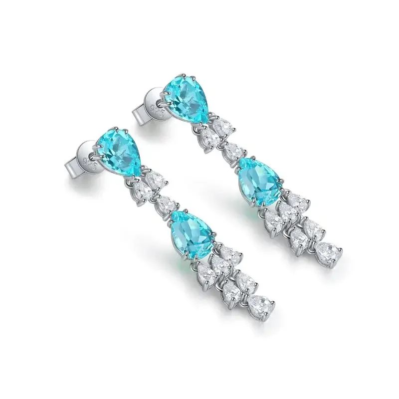 RUIF 2024 Luxury Design S925 Silver Earrings Lad Grown Paraiba Sapphire  Wedding Party