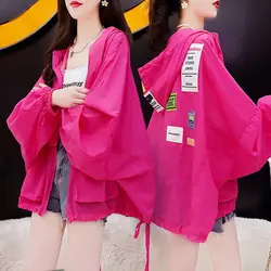 Summer Hooded Jacket Women Windbreaker Sweatshirt Thin Tops Beach Korean Fashion Outerwear Sun Protection Coats Casual Loose