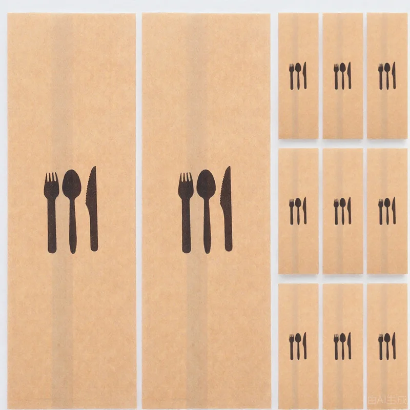 

100Pcs Wedding Party Cutlery Bag Kraft Paper Tableware Pouch Disposable Fork Spoon Cover for Banquet Dining Decor