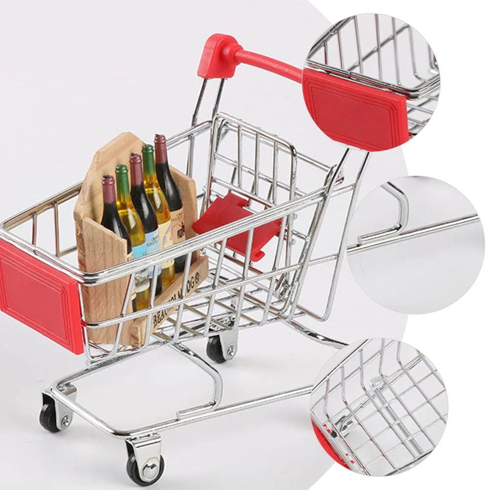 2 Pcs Mini Shopping Cart Desktop Miniature Trolley Toy Model Airplane Decor Storage Small Supermarket Iron