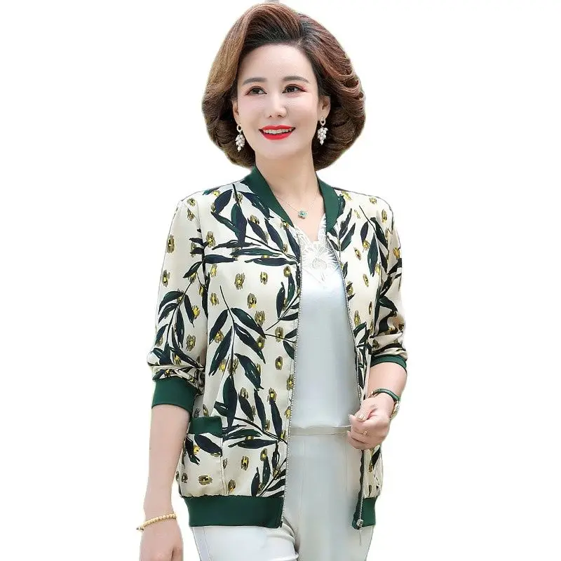 

Mother's Summer Sunscreen Clothes 2023 New Thin Print Short Jacket Middle Age Women's Cardigan Coat Female Zipper Overcoat 5XL